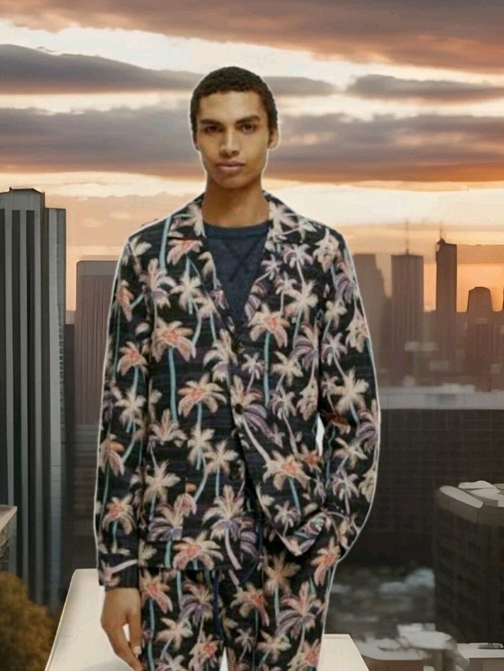 SCOTCH & SODA: $318: PALM PRINT: LINEN: BLAZER: BLACK: MULTI-COLOR: MEDIUM: NEW